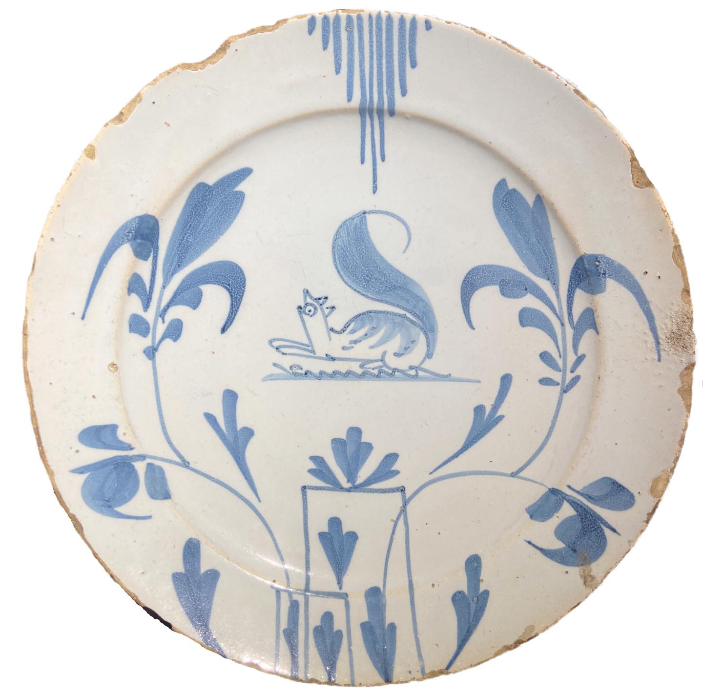 Lambeth Plate, English Delftware, Blue and White Design c. 1750 - Art by Unknown