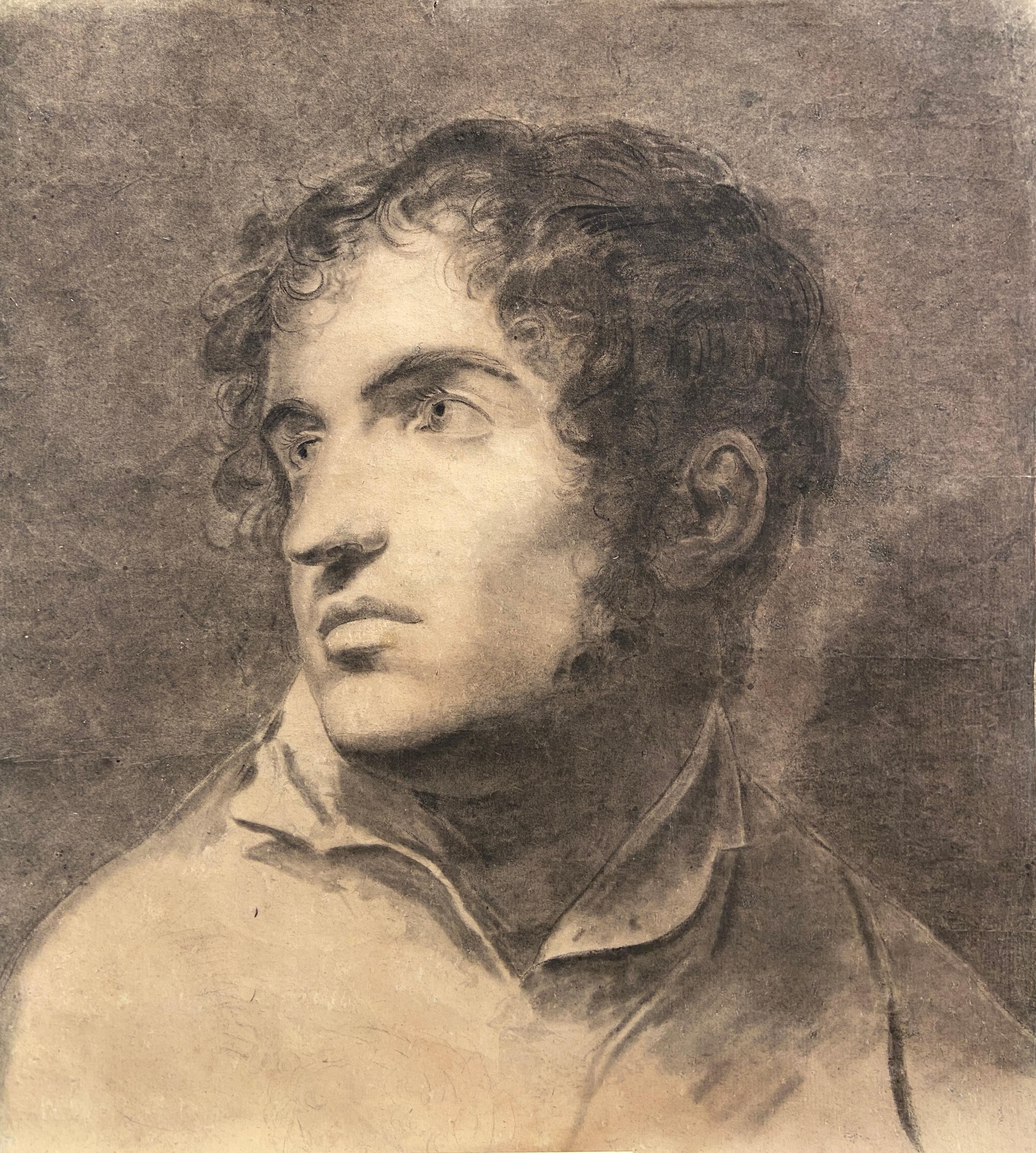 Charcoal and grey wash on paper
Image size: 14 3/4 x 13 3/4 inches (37.5 x 36 cm)

Provenance
Private collection, Washington DC.
C.G. Sloan & Co., Sept. 1980.

This charcoal portrait depicts a young gentleman with plentiful curly hair and wearing an