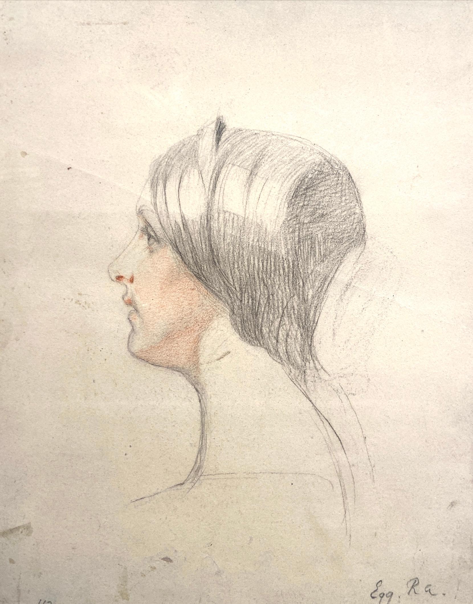 Portrait Study of a Young Girl, Signed 19th Century Victorian Sketch - Art by Augustus Leopold Egg