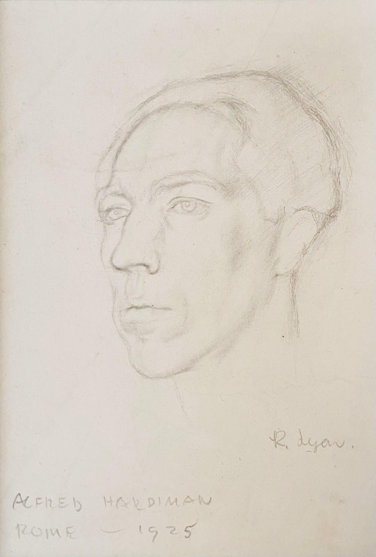 Robert Lyon Portrait – Porträt von Alfred Hardiman, Graphitskizze, signiert und datiert 1925