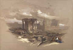 Rare aquarelle originale signée « Circular Temple at Baalbek » de David Roberts