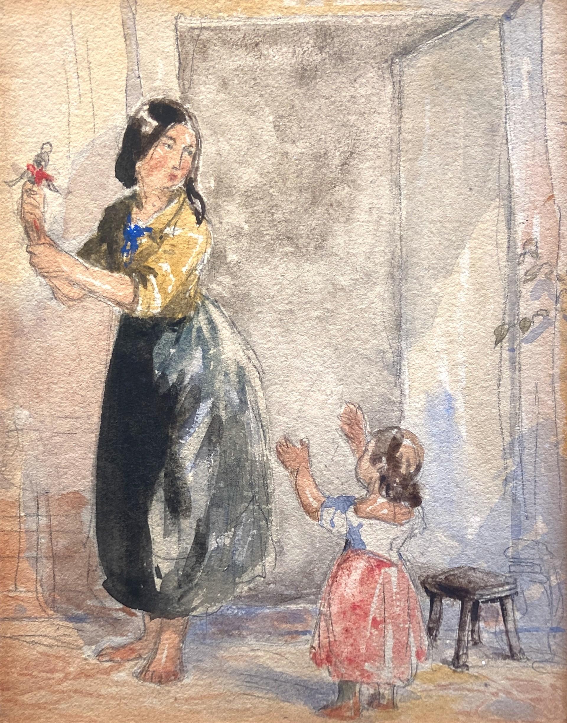 John Faed Figurative Art - Sisterly Love, Victorian Watercolour, Family Group, Framed