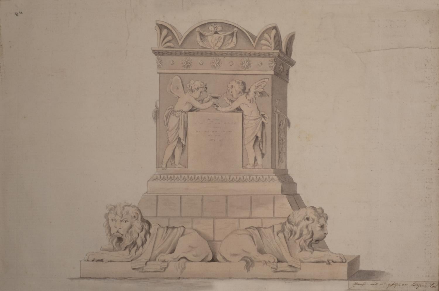 18th Century Monument, Pencil and Wash Artwork, German School