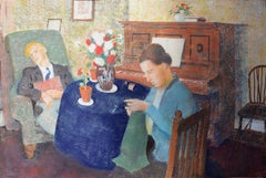 At Rest, 20th Century British Artwork, Pastel Interior with Original Frame