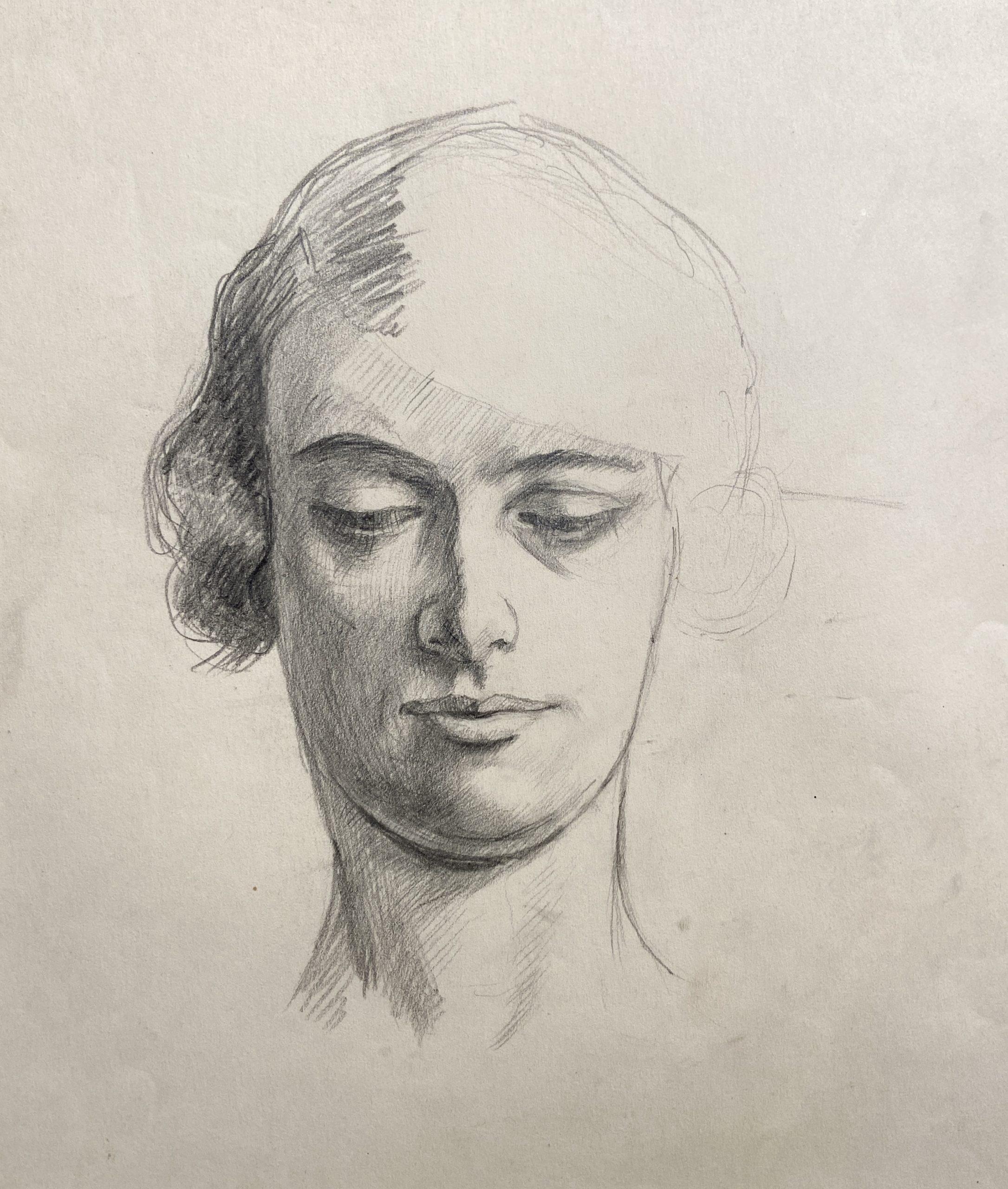 Studie einer Frau, Graphitskizze, britische Künstlerin des 20. Jahrhunderts, signiert