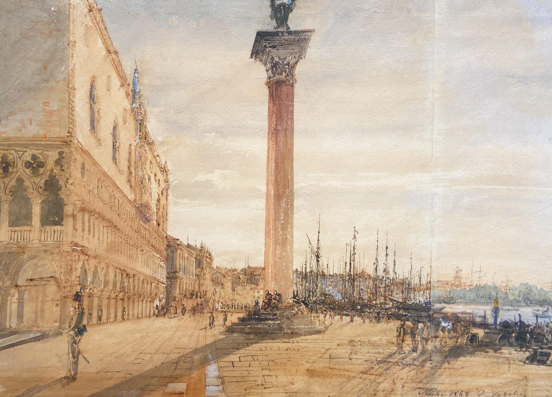 Francois Victor Sabatier Landscape Art - St Mark's Square, Venice, 19th Century French Watercolour, Signed, '1868'