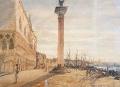 Plaza de San Marcos, Venecia, acuarela francesa del siglo XIX, firmada "1868