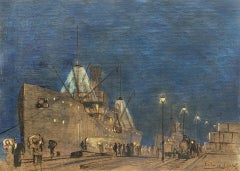 The Docks, Watercolour and Graphite Artworks, 1918, British Artist, Marine