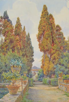 Cypresses, Villa D'Este, Tivoli, Early 20th Century English Watercolour