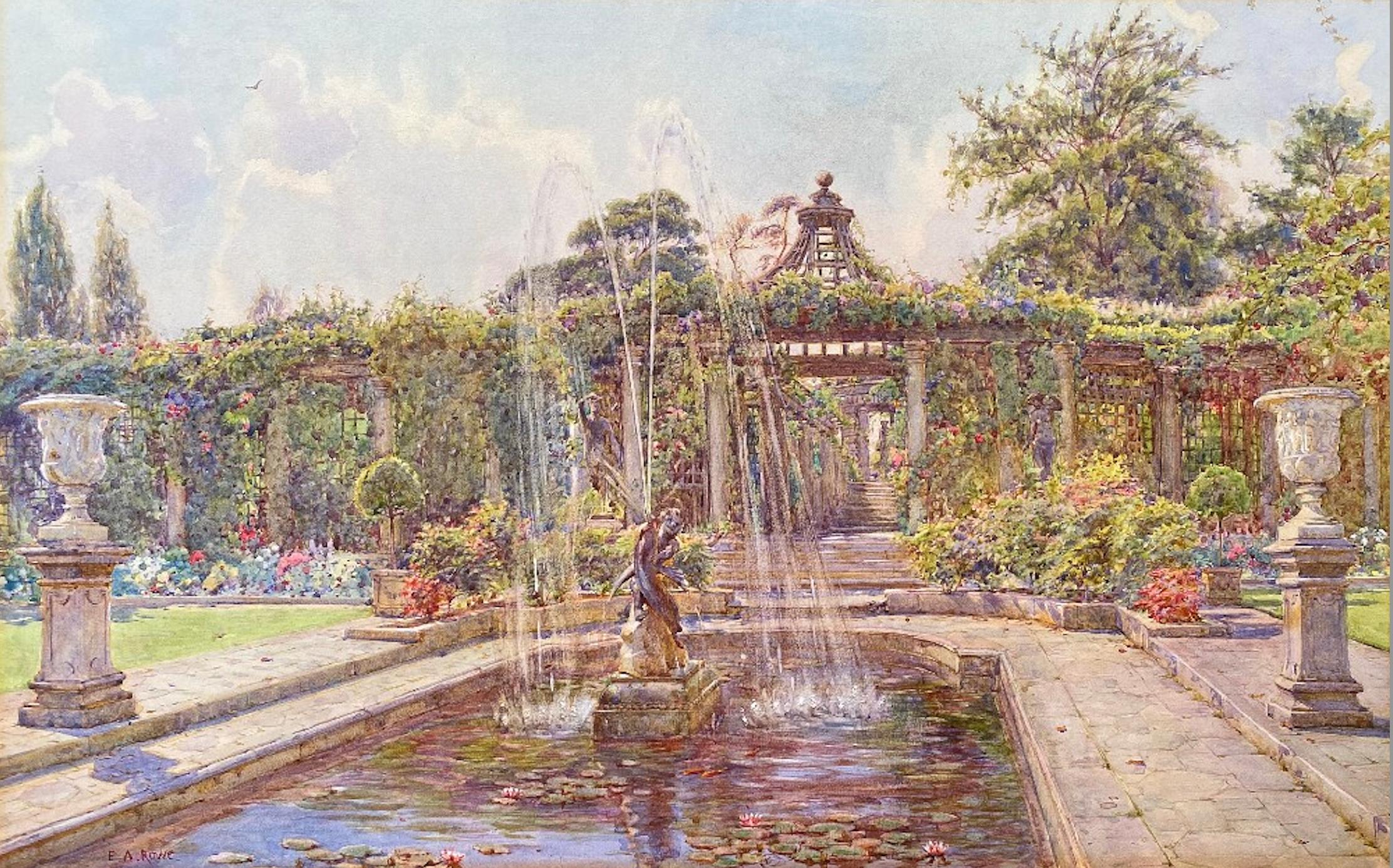 Landscape Art de Ernest Arthur Rowe - La colina, Hampstead, Acuarela británica firmada de principios del siglo XX