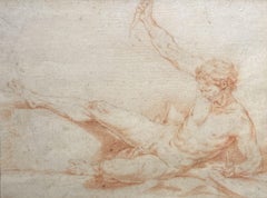 La mort d' Attis, dessin français du 18e siècle en craie rouge, mythologie grecque