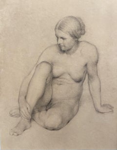 Study of a Woman Sitting, Graphite Drawing, 19th Century French School