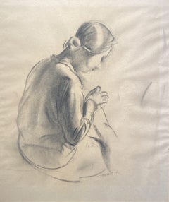 Mending, Graphite Portrait, 20th Century Modern British, Signed Artwork