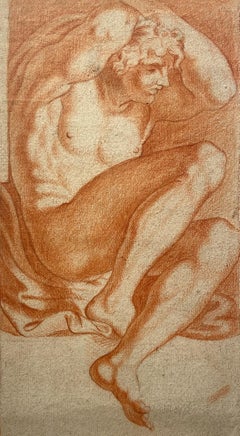 Antique The Captive, Study of a Naked Youth, Red Chalk Study, Carracci Gallery