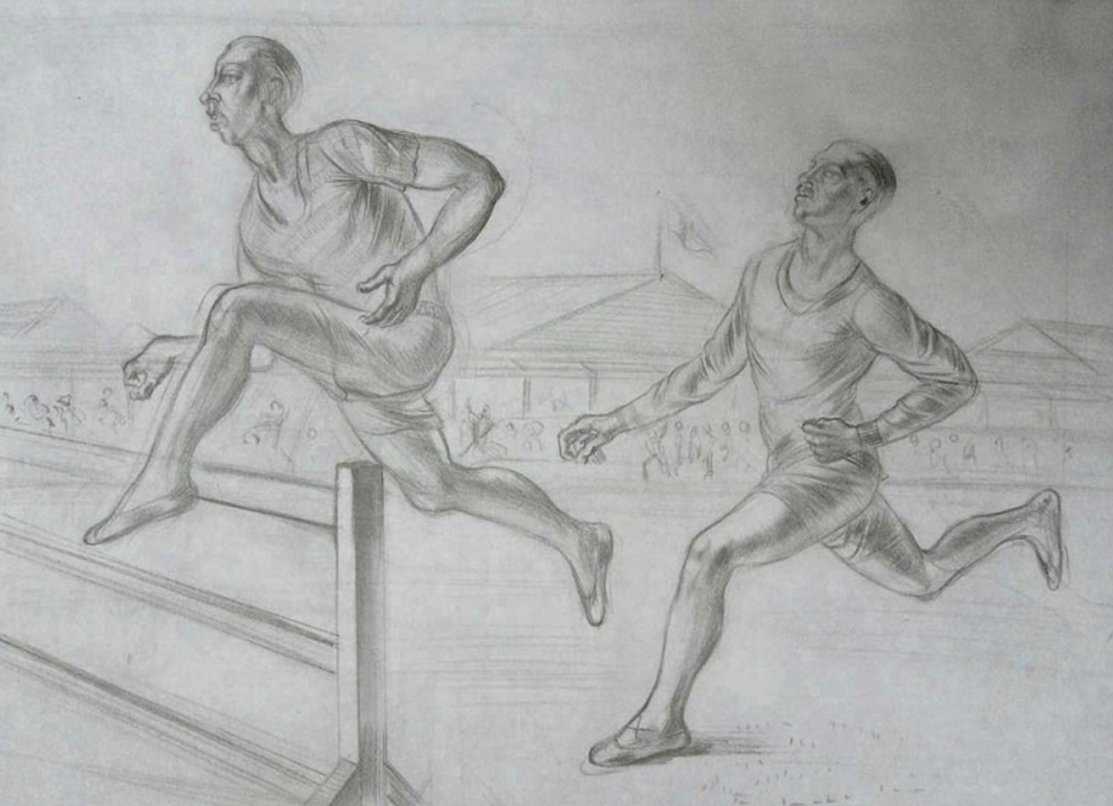 Graphitskizze des 20. Jahrhunderts, „The Race“, englischer Künstler