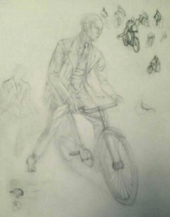 Vintage The Cyclist, 20th Century English Graphite Sketch