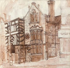 Croquis à l'encre et à l'aquarelle, École de Wigan, 20e siècle Britannique