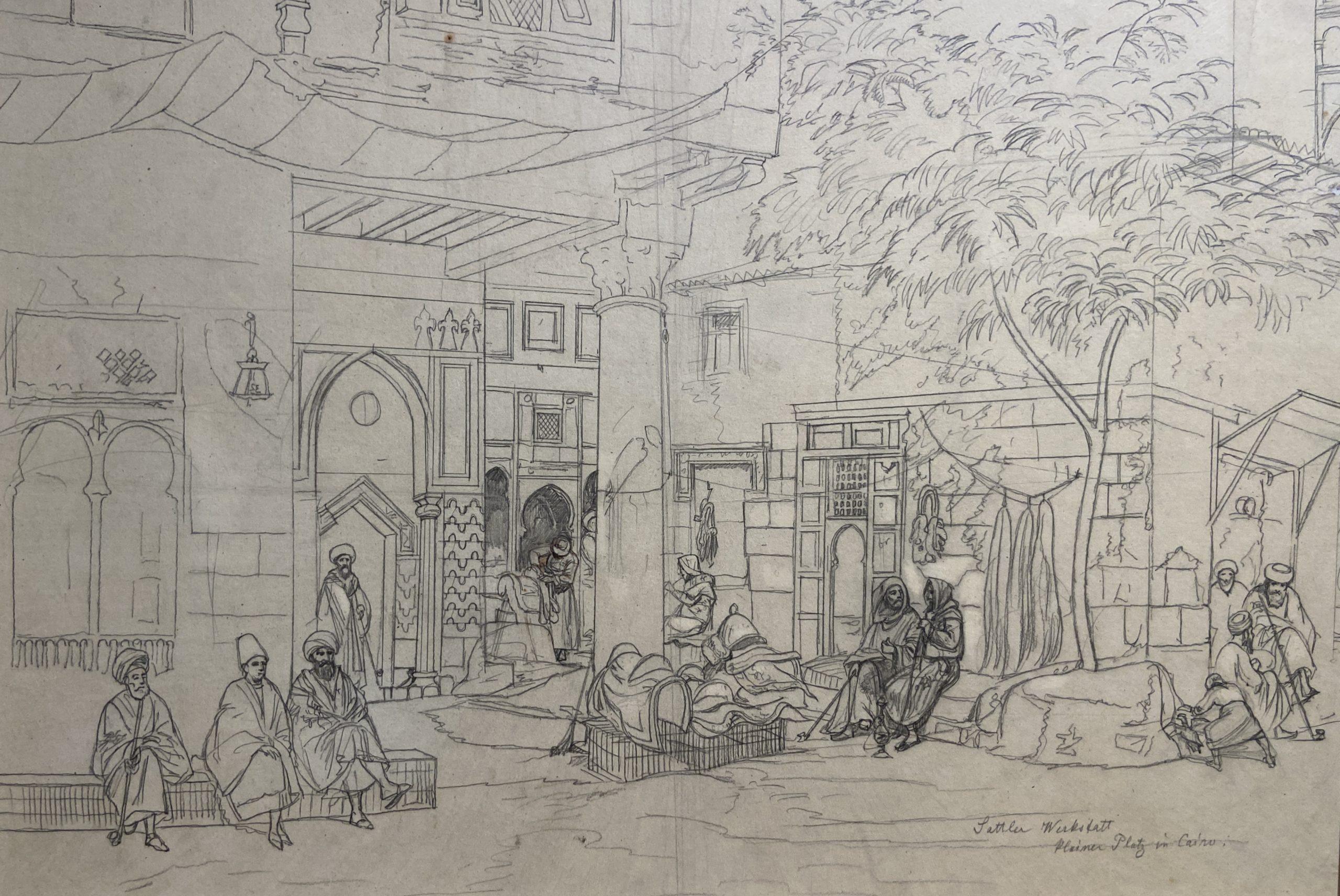Carl Friedrich Heinrich Werner Figurative Art - Saddler's Workshop in Cairo, Graphite on Paper, 19th Century Orientalist