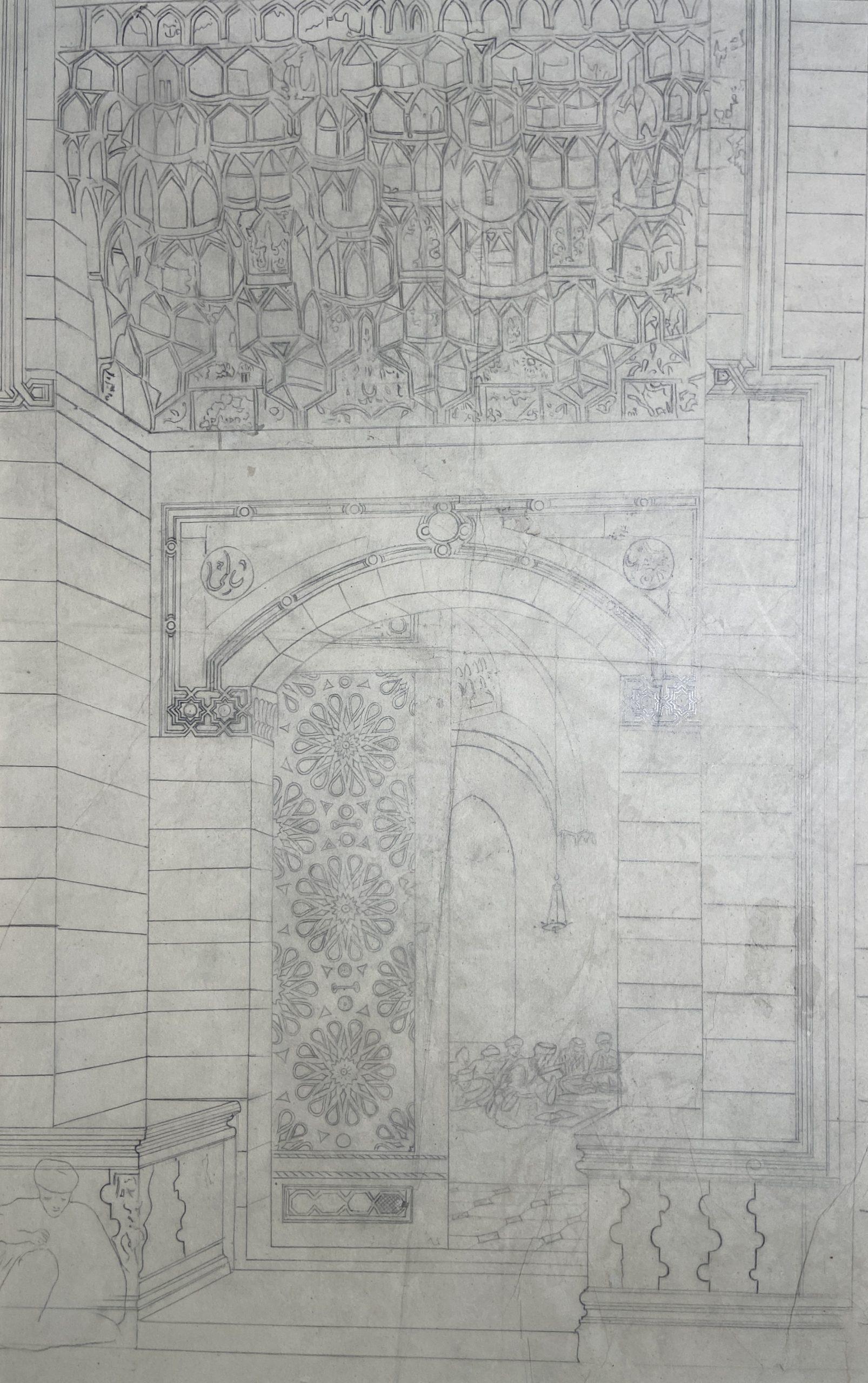 Carl Friedrich Heinrich Werner Interior Art - Entrance to the Al-Azhar Mosque, 19th Century Orientalist Sketch