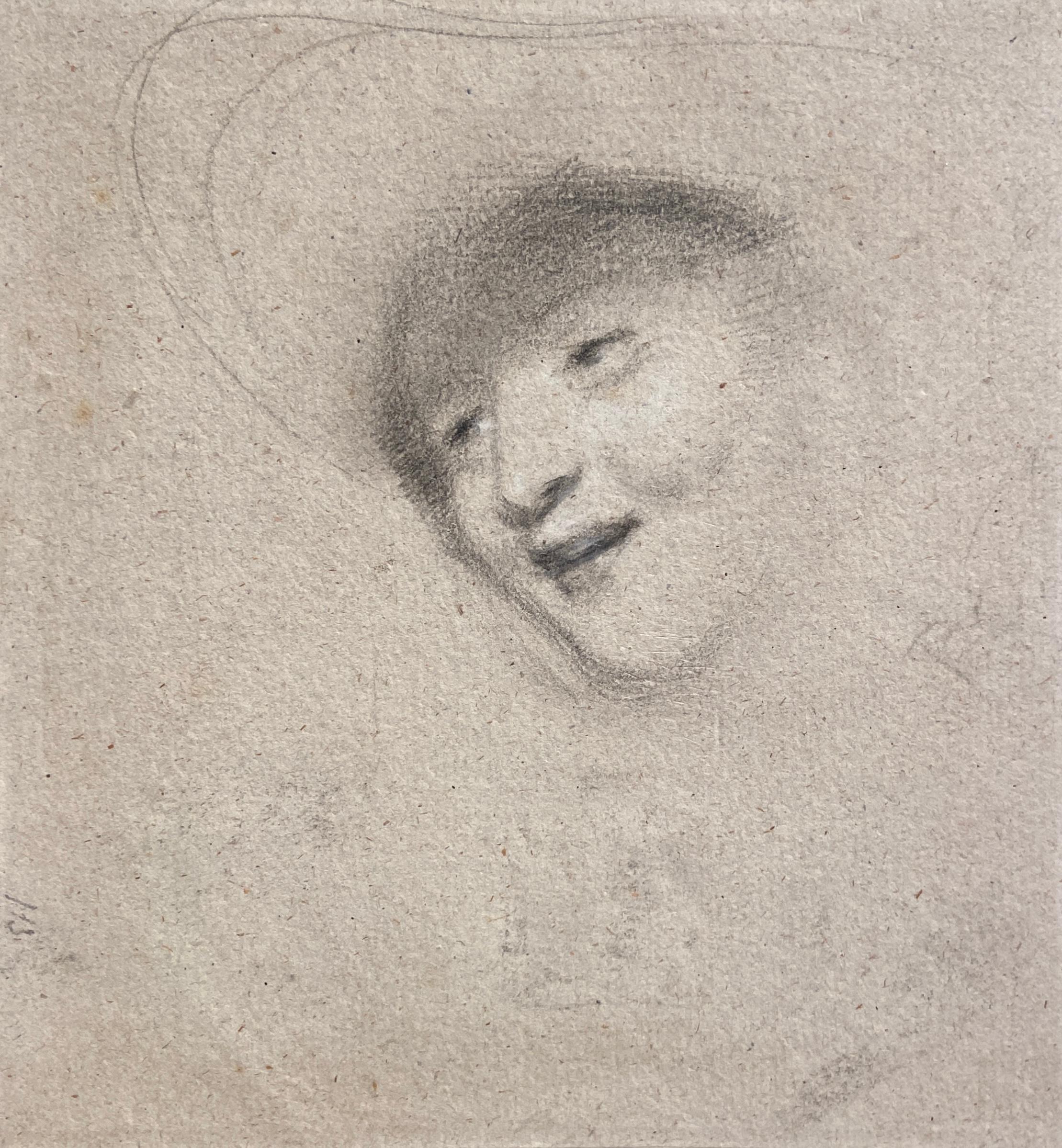 Henry Perronet Briggs Portrait - Graphite Study of a Head, Monogrammed Victorian Sketch, Gilt Fame