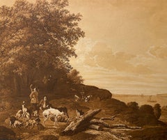 Return from the Hunt, Pen and Ink 17th Century Artwork, Handmade Gilt Frame