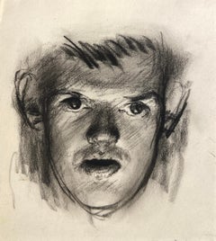 Vintage Self Portrait, Charcoal on Paper, 20th Century British Drawing