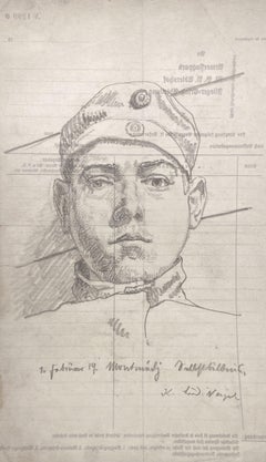 Porträt eines deutschen Fliegers, Graphit auf Papier, 1919, Air Park Document Verso