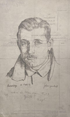 Portrait of a German Airman, Graphite on paper, 1919, Air Park Document Verso
