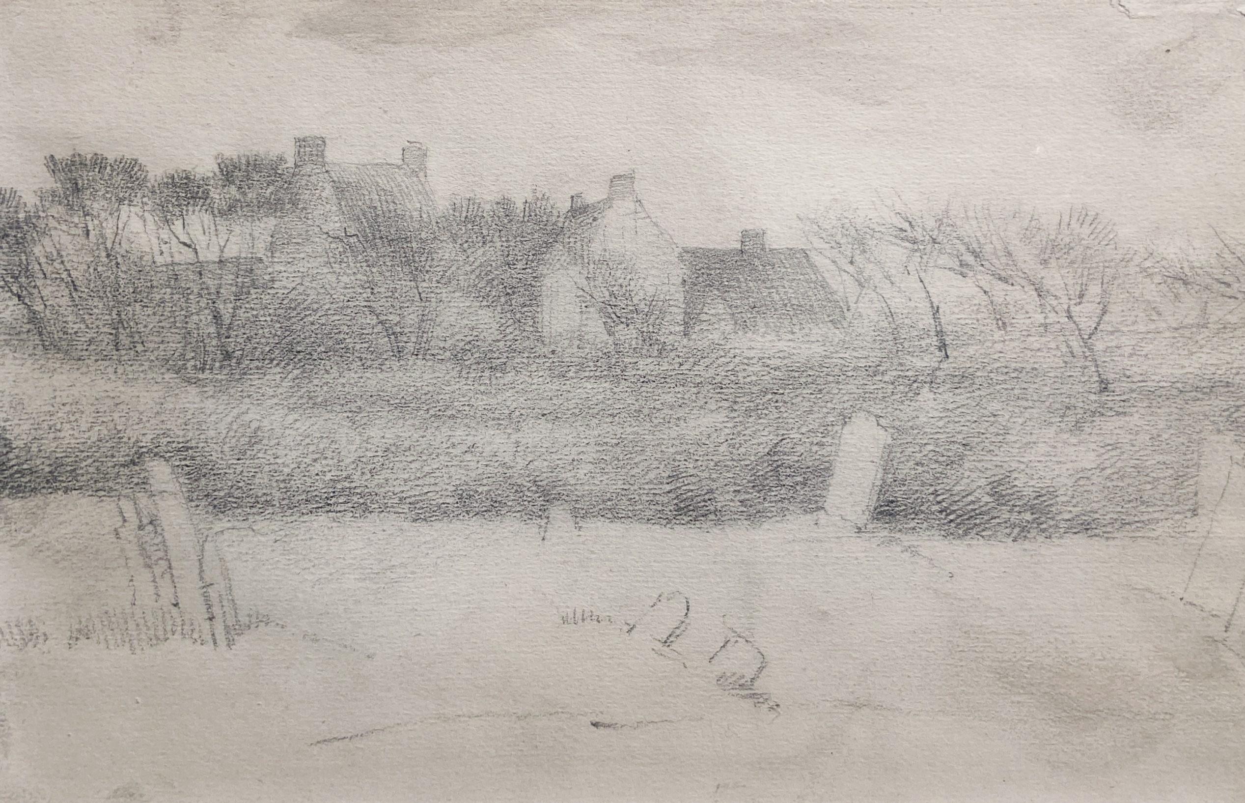 Jane Ross Landscape Art - The Cemetery, Graphite Sketch, 20th Century English Female Artist