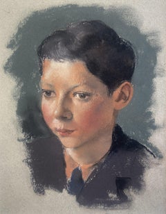 Vintage Portrait of a Boy, Pastel Drawing, 20th Century English 