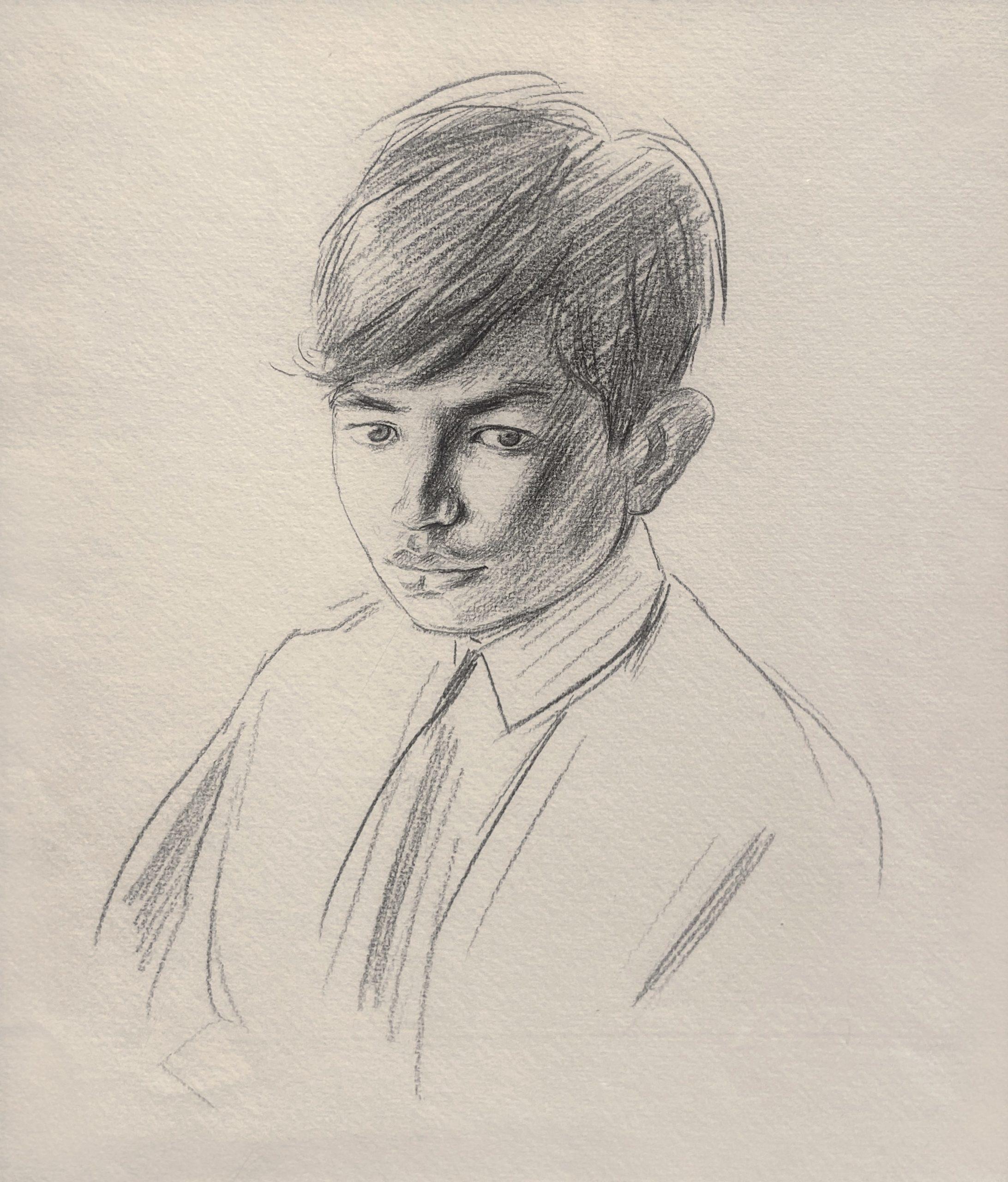 Portrait d'un jeune homme, esquisse à la mine de plomb sur papier, 20e siècle, English artist - Art de John Sergeant