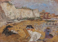 Sur la plage, peinture à l'huile post-impressionniste, English School