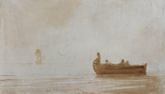 En el mar Tinta y aguada Obra de arte marina Siglo XIX Francés