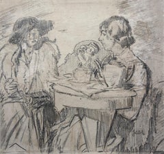 Vintage Afternoon Tea. 20th Century  Graphite Drawing