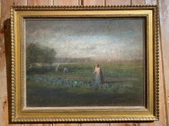 Field Workers, 19th Century Pastel Drawing