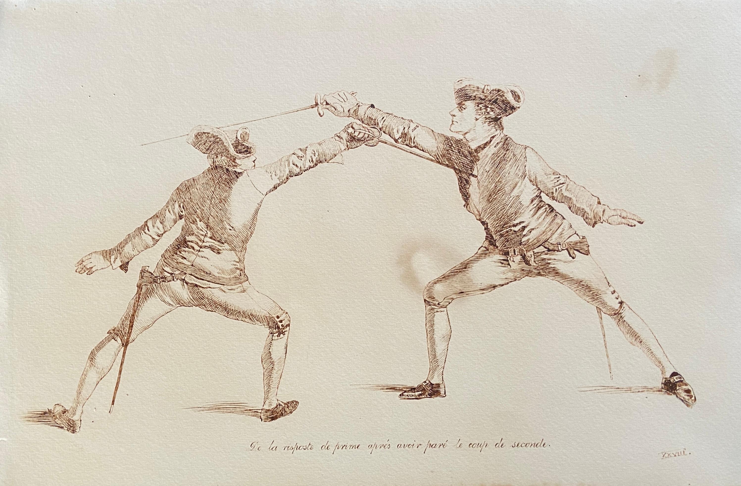The School of Arms, Pen and Ink Fencing Drawings, c.1920s French - Art by 20th Century French School