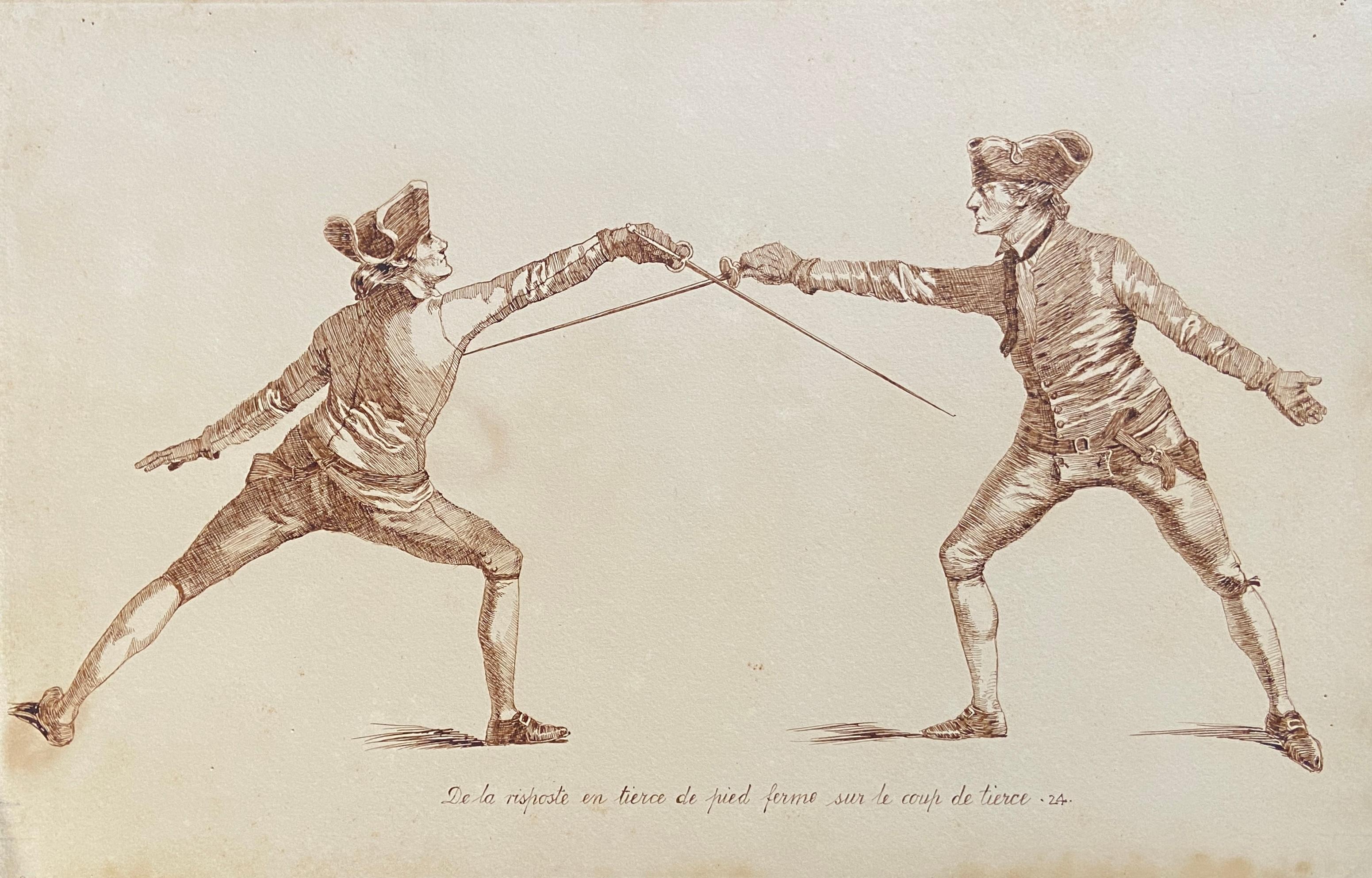 The School of Arms, Pen and Ink Fencing Drawings, c.1920s French - French School Art by 20th Century French School