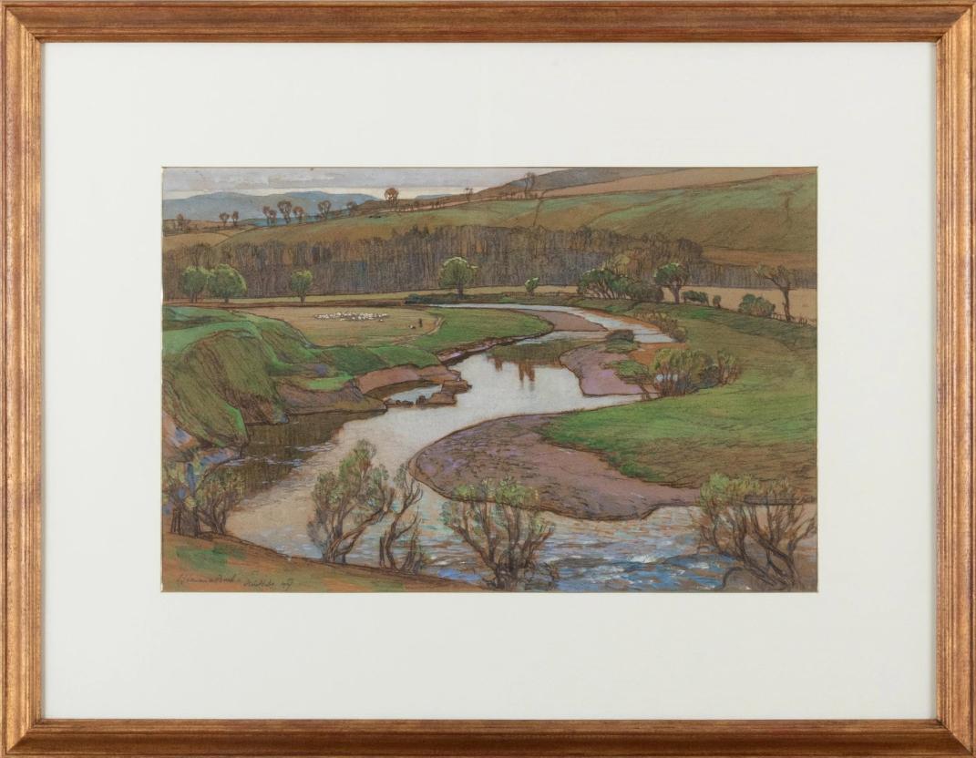 Flusss Teviot Schottland, Aquarelllandschaft, 1927 – Art von Samuel John 'Lamorna' Birch