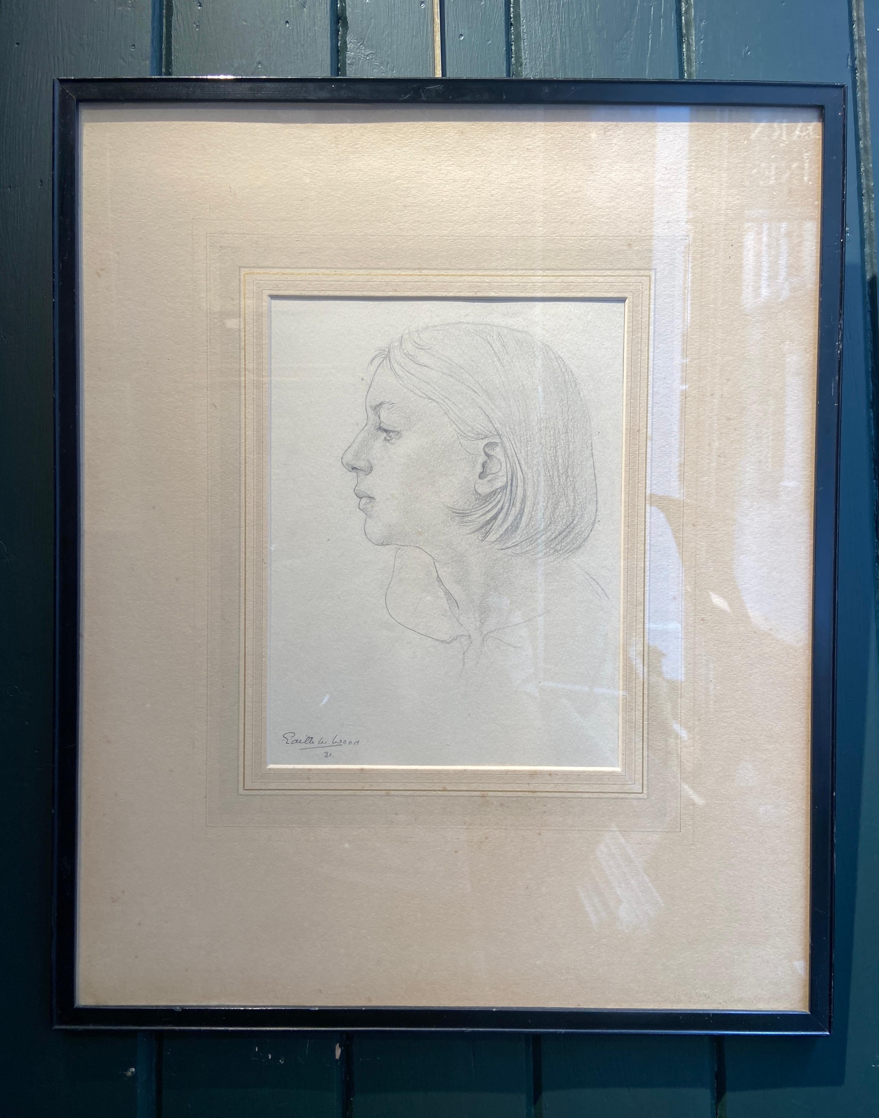 Étude de portrait, 20e siècle, œuvre d'art en graphite, artiste féminine - Art de Edith W. Wood