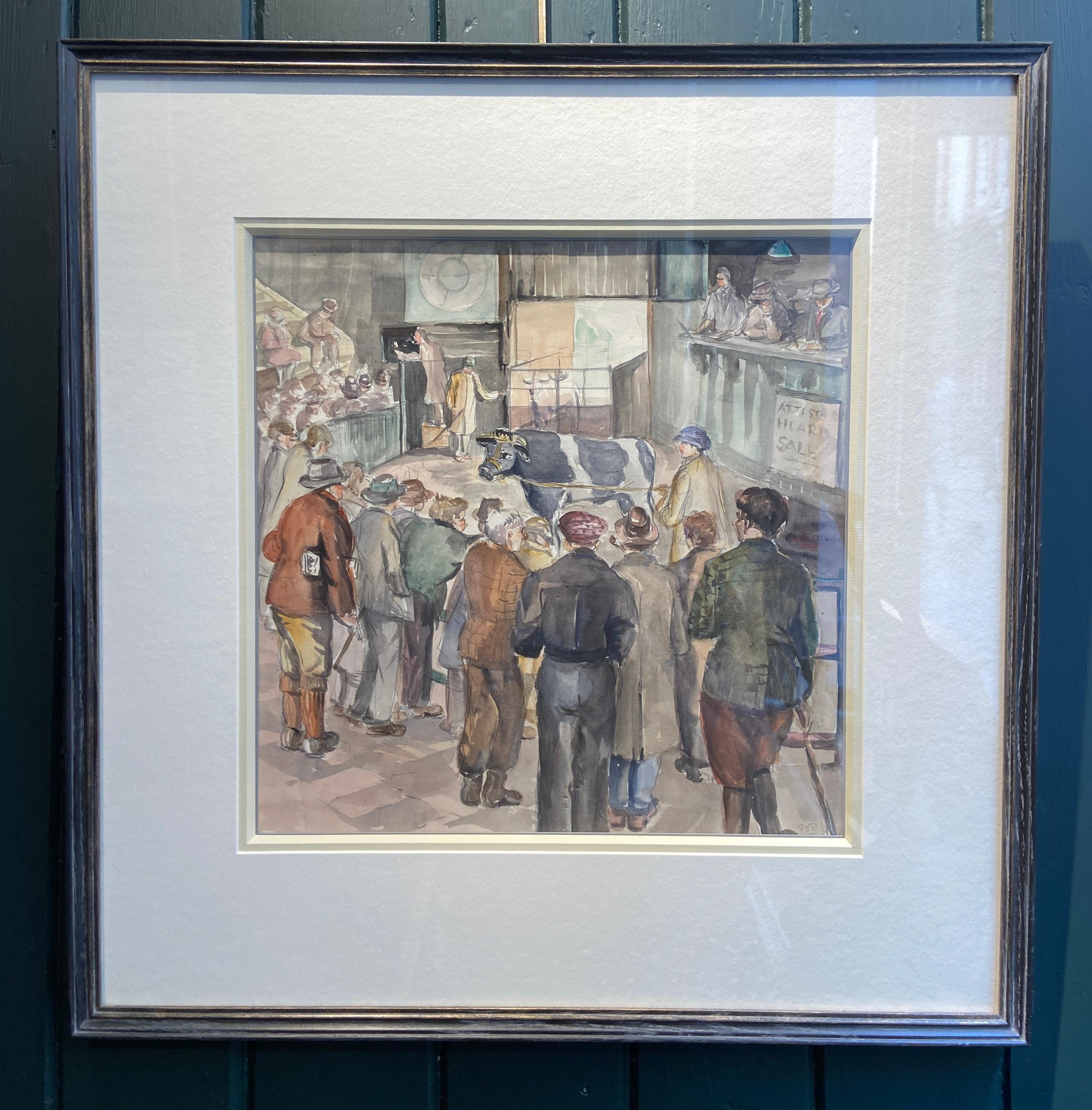 The Cattle Market, signiertes englisches Aquarell, 20. Jahrhundert – Art von James Bateman