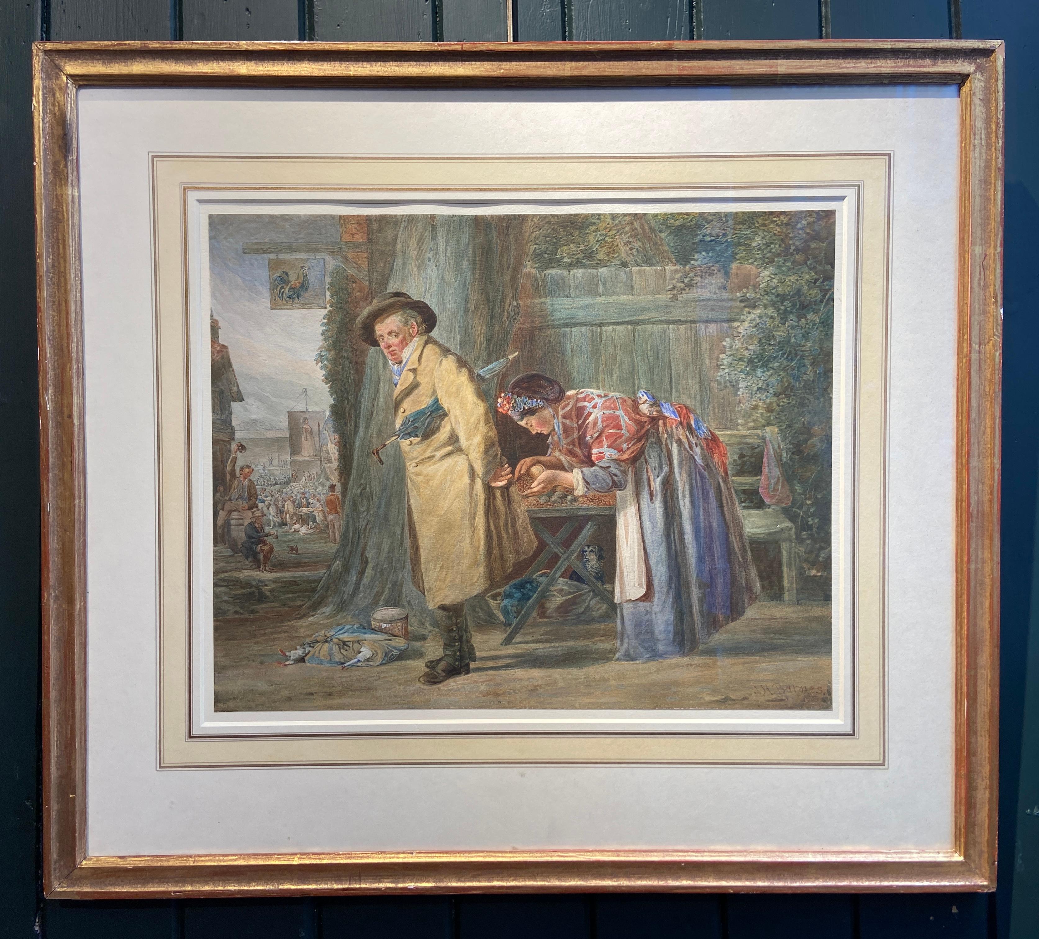 The Chestnut Seller, Victorian Watercolour Genre Scene - Art by Joseph H Barnes