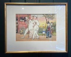 Three Men Without Their Boat, Signed 20th Century French Illustration