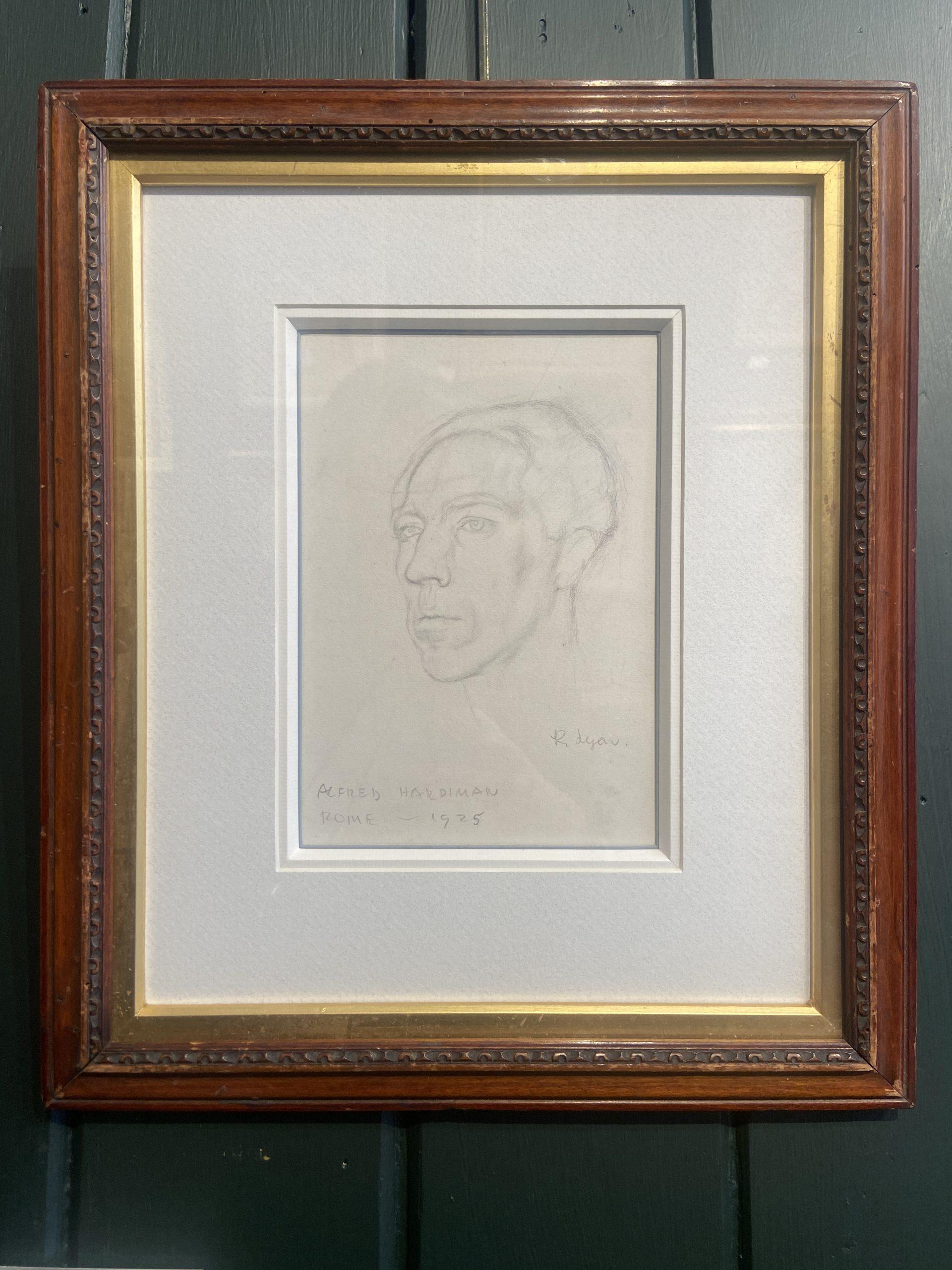 Porträt von Alfred Hardiman, Graphitskizze, signiert und datiert 1925 – Art von Robert Lyon
