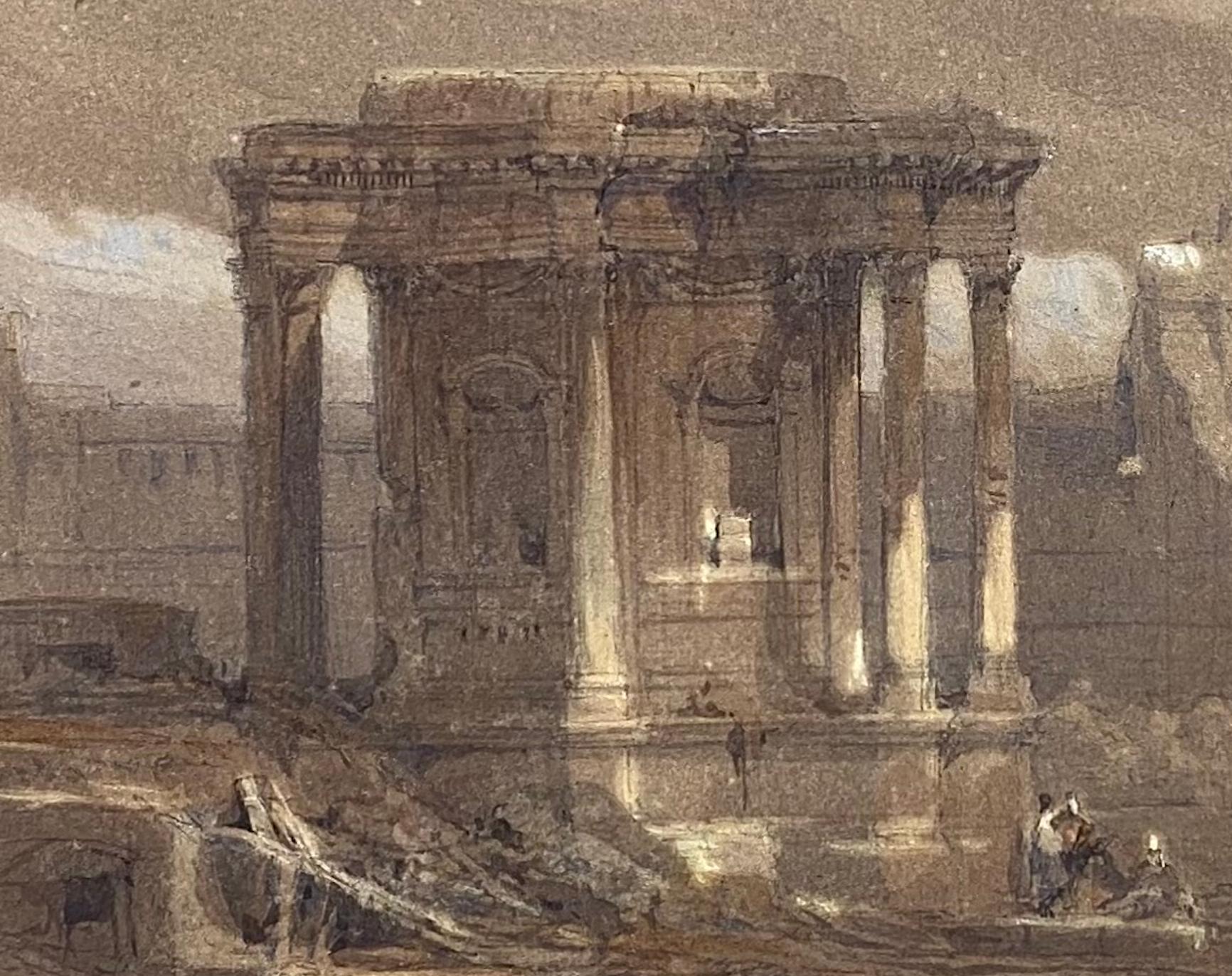 Rare aquarelle originale signée « Circular Temple at Baalbek » de David Roberts en vente 2