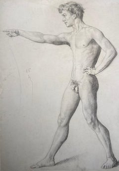 Anatomia dell'uomo, schizzo di nudo in grafite su carta firmato, artista francese del XIX secolo