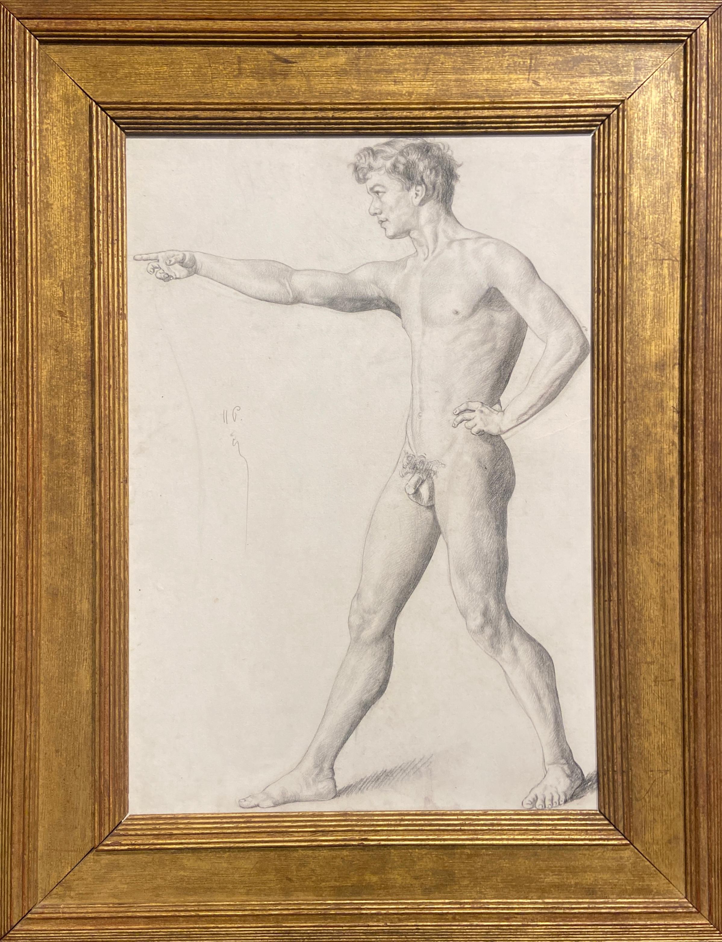 Anatomie des Mannes, signierte Graphit-Aktskizze auf Papier, französischer Künstler des 19. Jahrhunderts – Art von Leon Bellemont