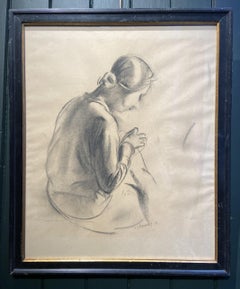 Mending, Graphite Portrait, 20th Century Modern British, Signed Artwork