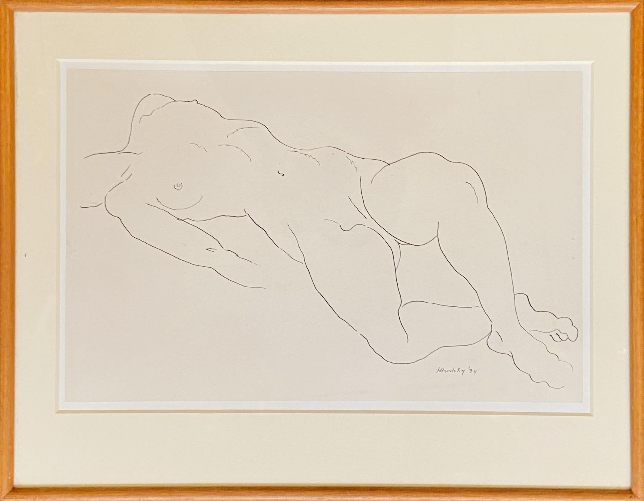 Essence of Line, étude nue à l'encre, dessin du début du 20e siècle, signé et daté - Art de Horace Brodsky