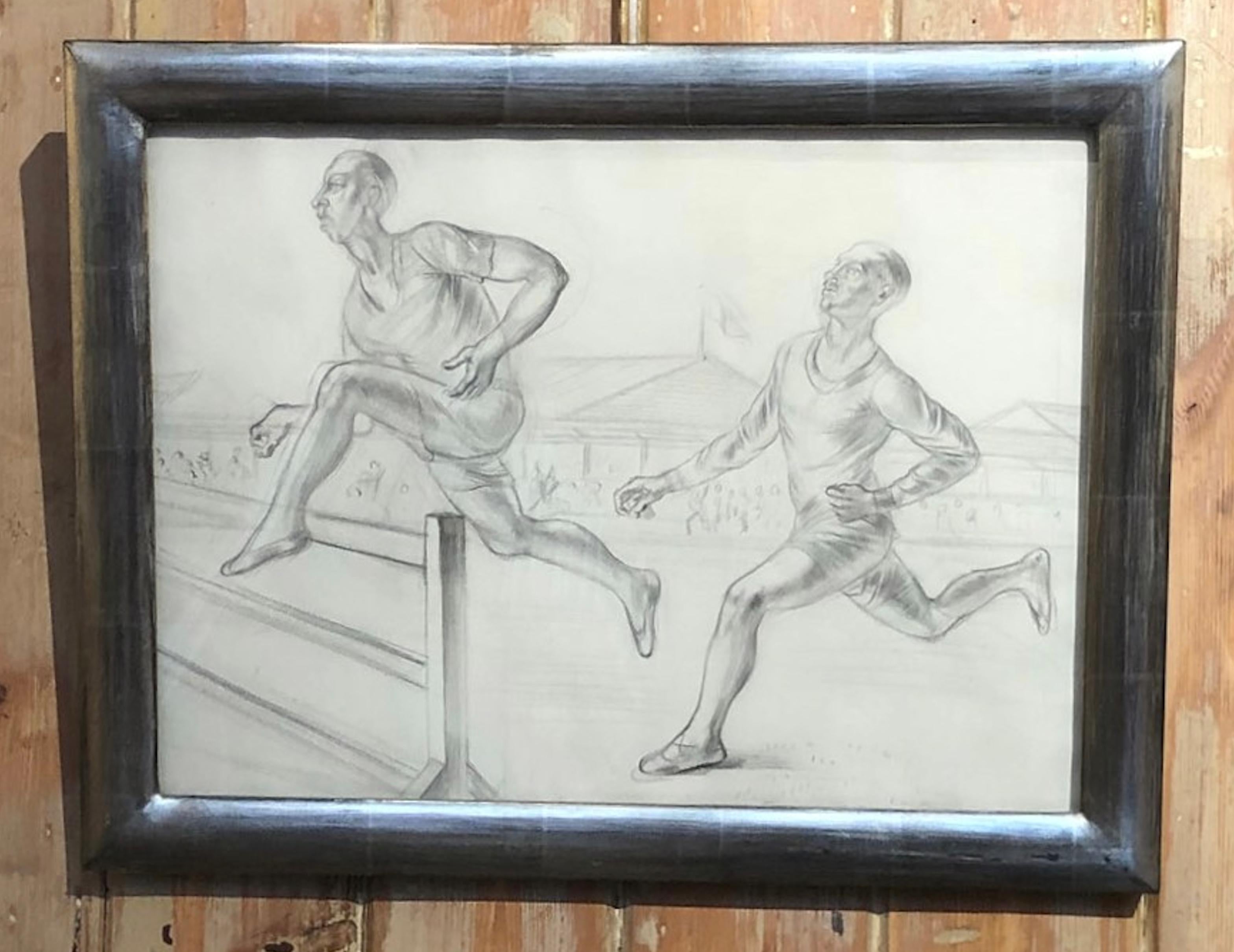 The Race, 20th Century Graphite Sketch, English Artist - Gray Figurative Art by Gordon Scott