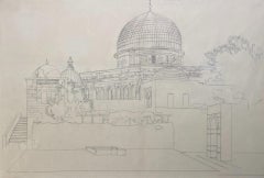 Blick auf den Dome of the Rock, orientalische Skizze aus dem 19.